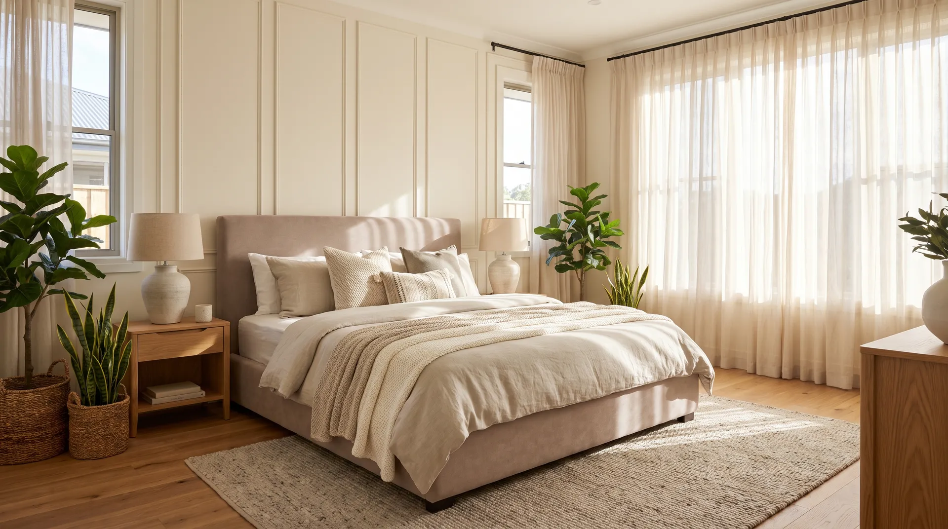 Bright Contemporary Bedroom with Cozy Neutral Decor