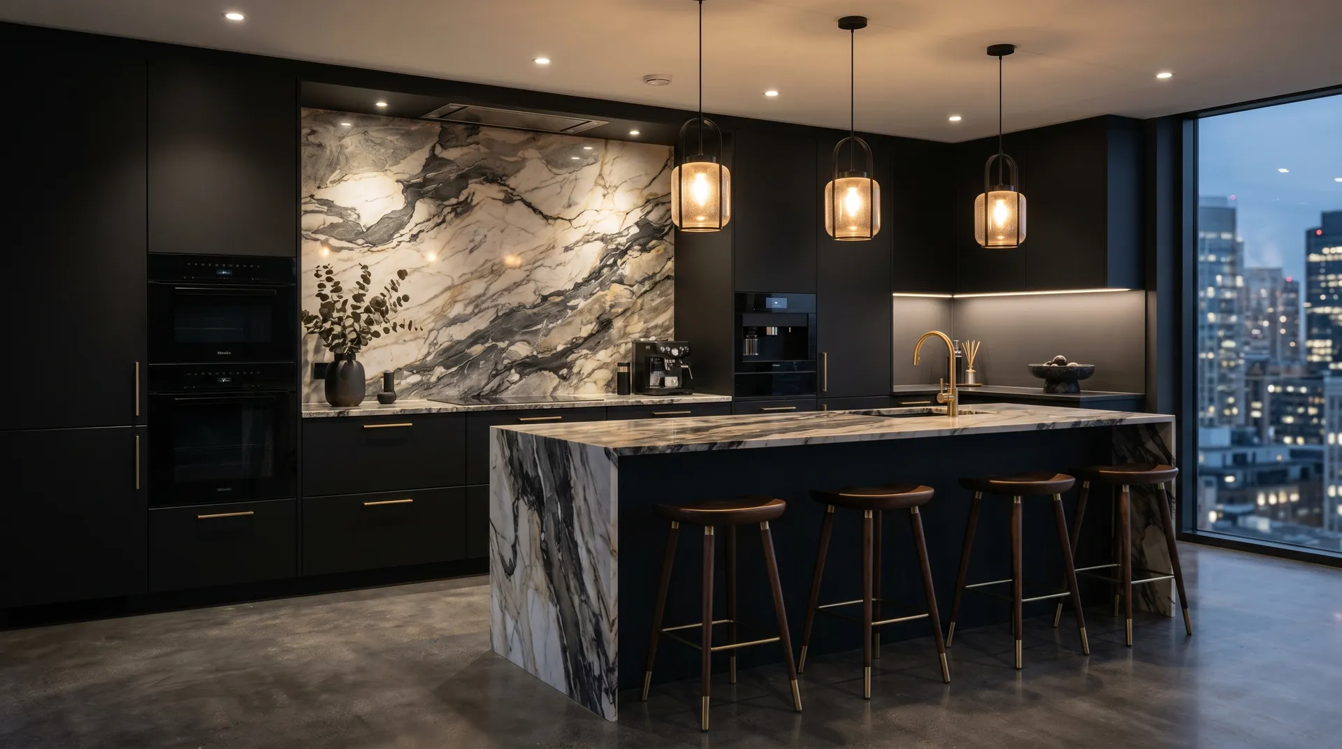 Modern Dark Luxury Kitchen Design with Elegant Black Interiors