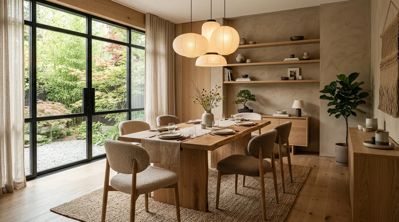 Modern Japandi Dining Room Design with Natural Wood
