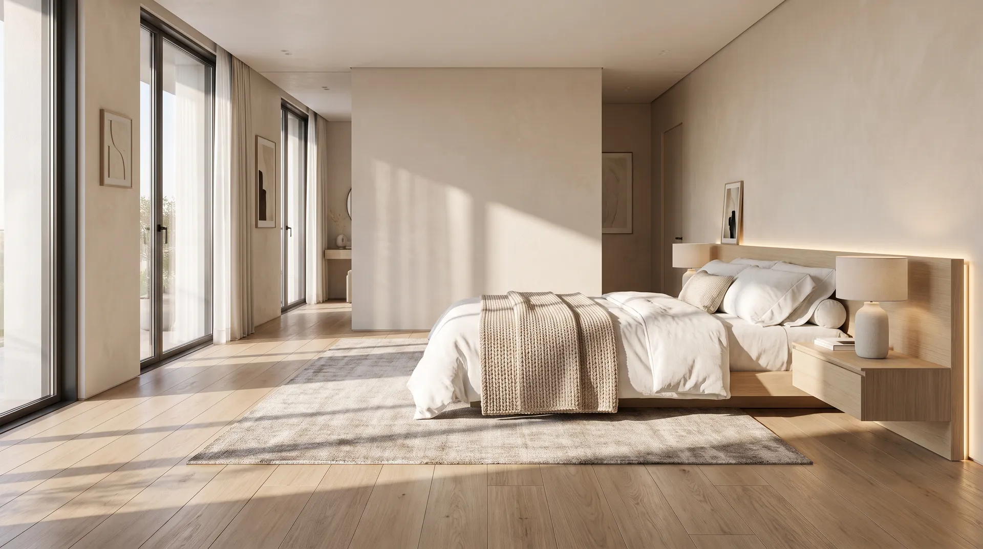 Modern Minimalist Bedroom Design with Warm Natural Light